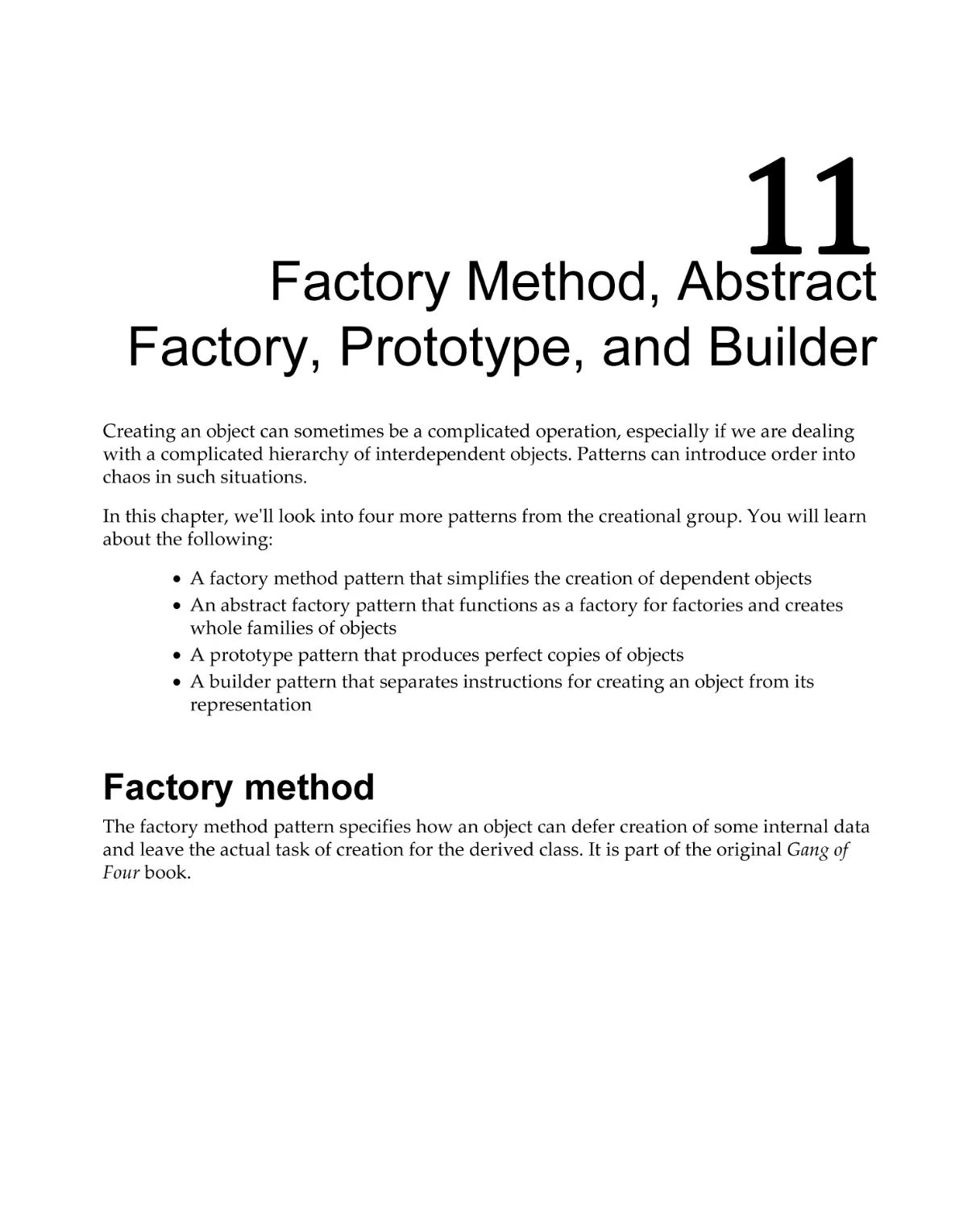 Chapter 11
Factory method