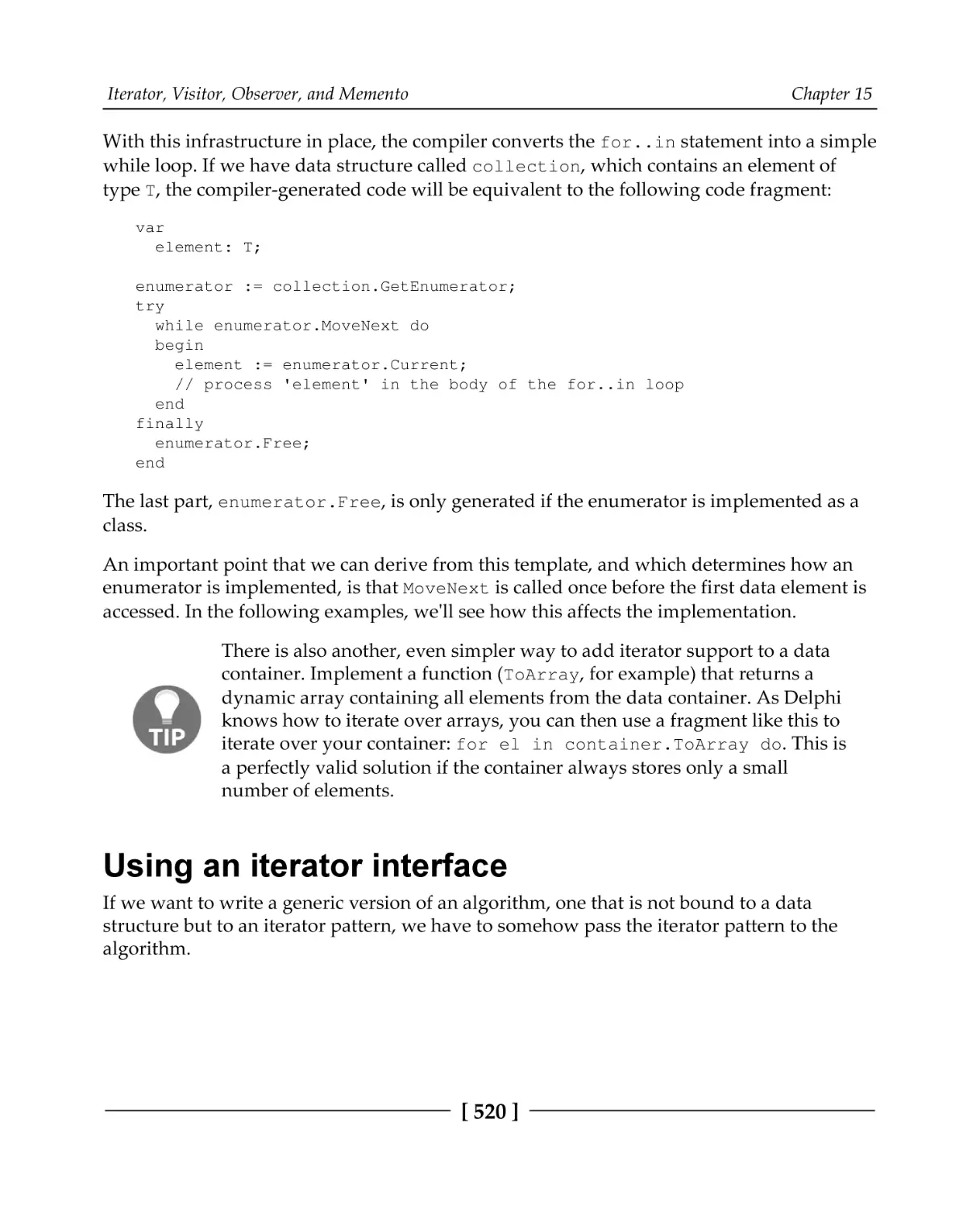 Using an iterator interface