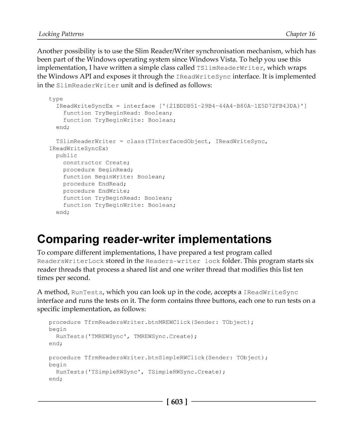 Comparing reader-writer implementations