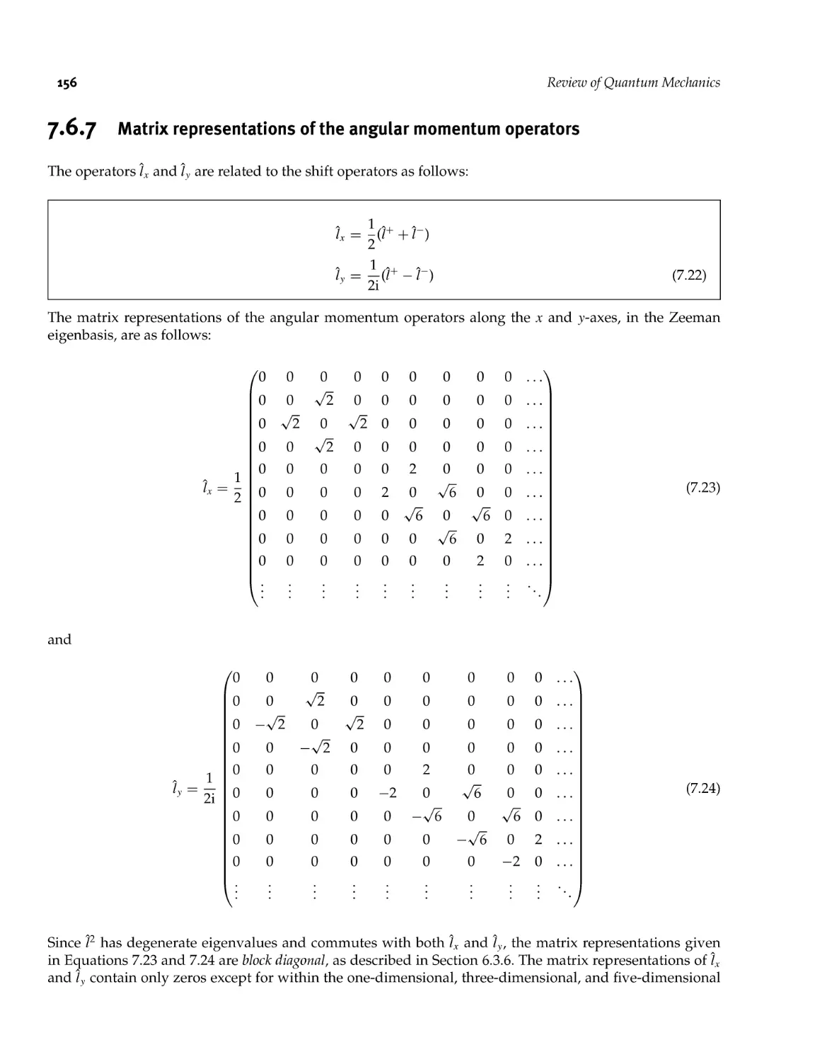 7.6.7 Matrix representations of the angular momentum operators