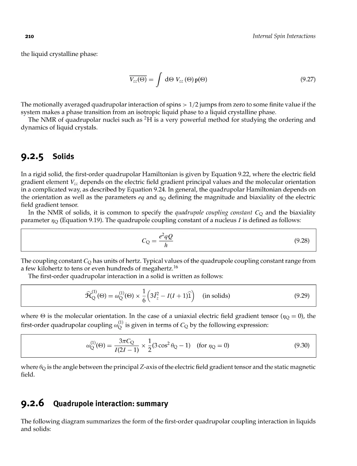 9.2.5 Solids
9.2.6 Quadrupole interaction: summary