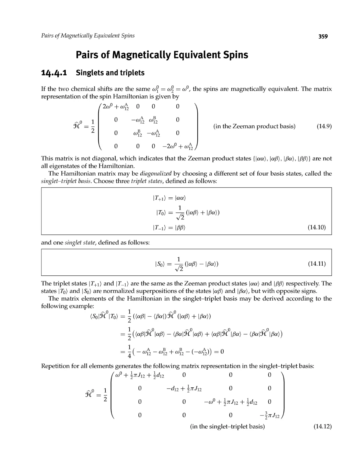 14.4 Pairs of Magnetically Equivalent Spins