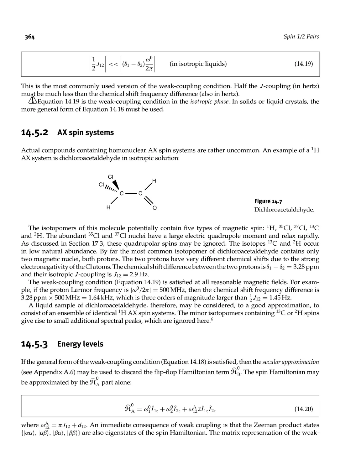 14.5.2 AX spin systems
14.5.3 Energy levels
