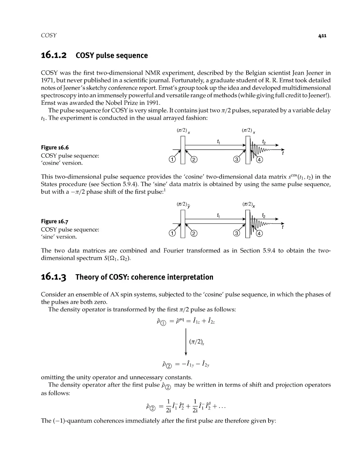 16.1.2 COSY pulse sequence
16.1.3 Theory of COSY: coherence interpretation