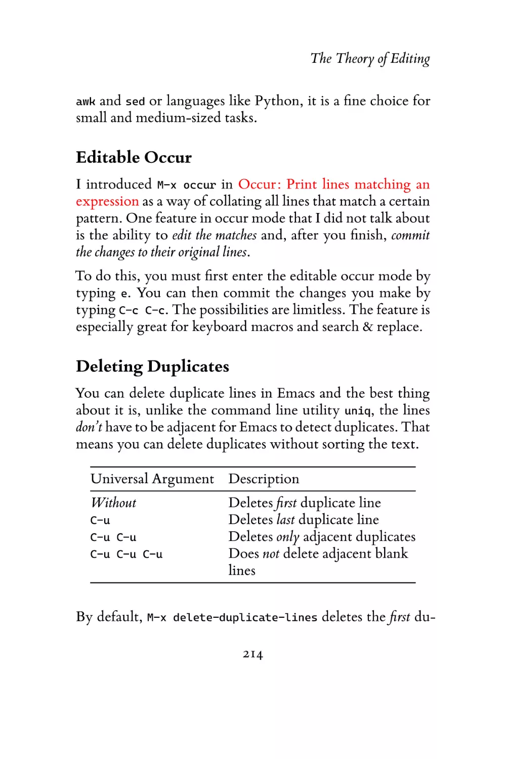 Editable Occur
Deleting Duplicates