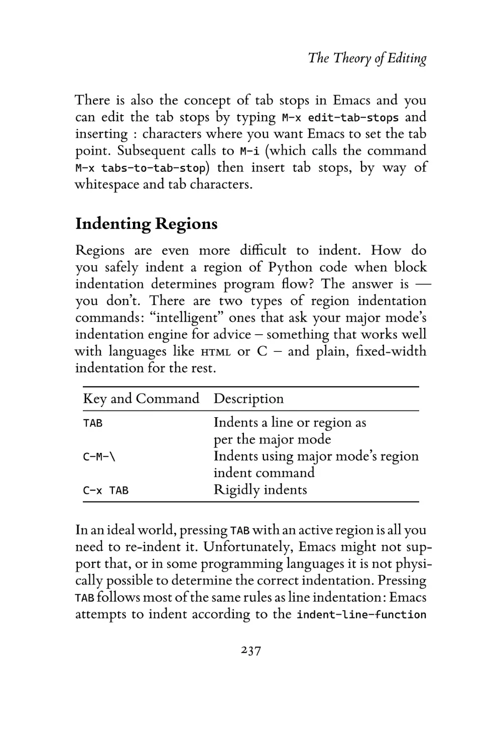 Indenting Regions