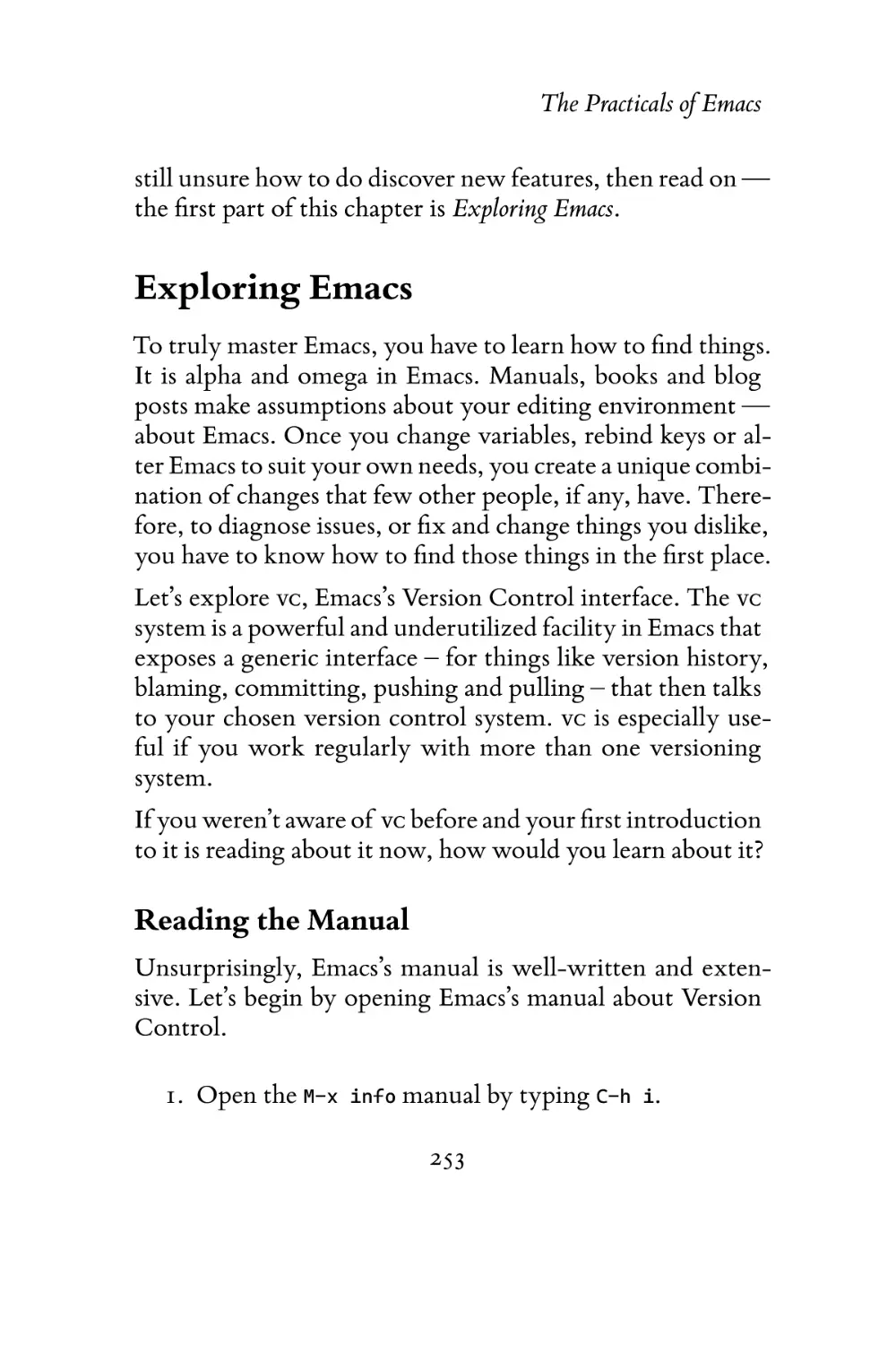 Exploring Emacs
Reading the Manual