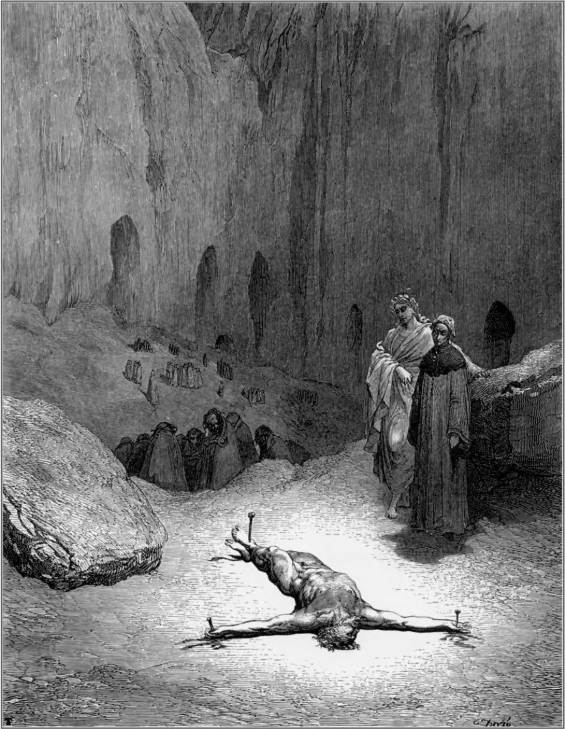 gustave_dore_dante_the_hypocrites_crucified_pharisee