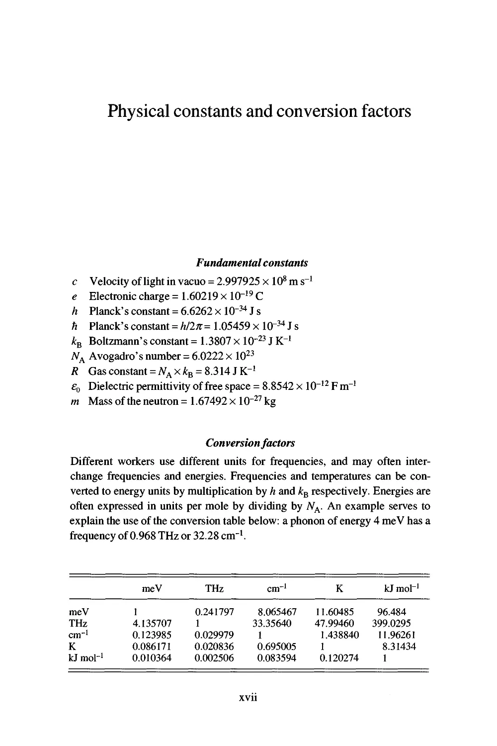 Physical constants and conversion factors