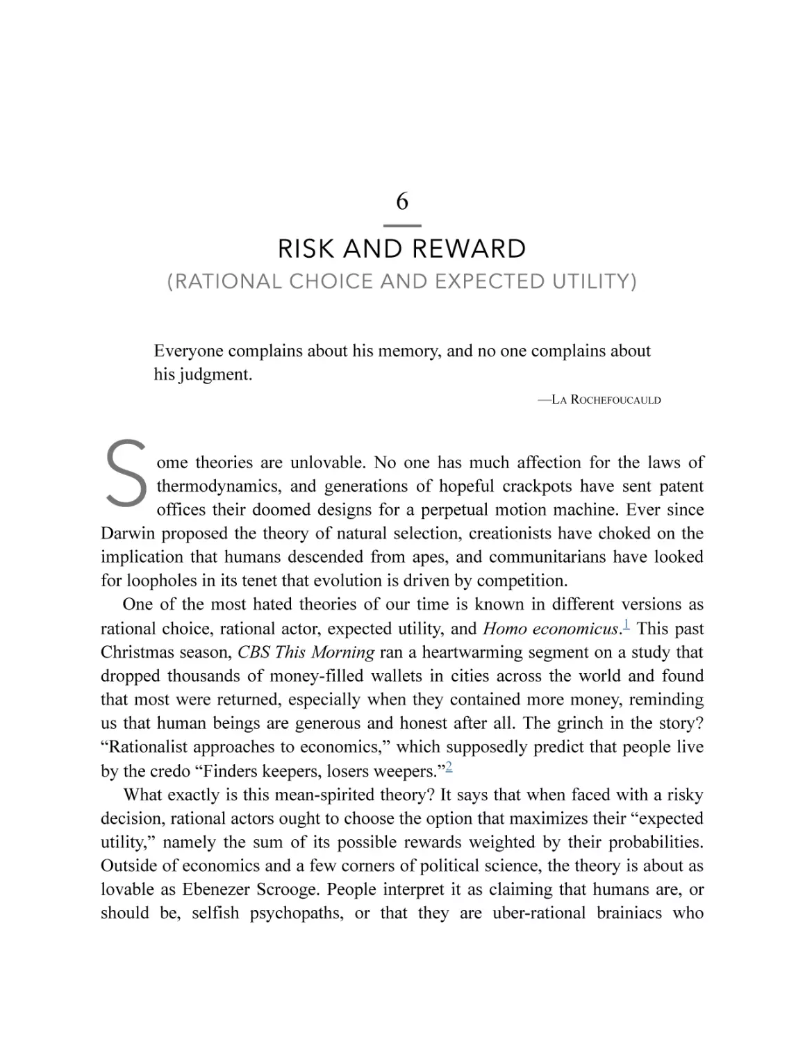 6. Risk and Reward (Rational Choice and Expected Utility)