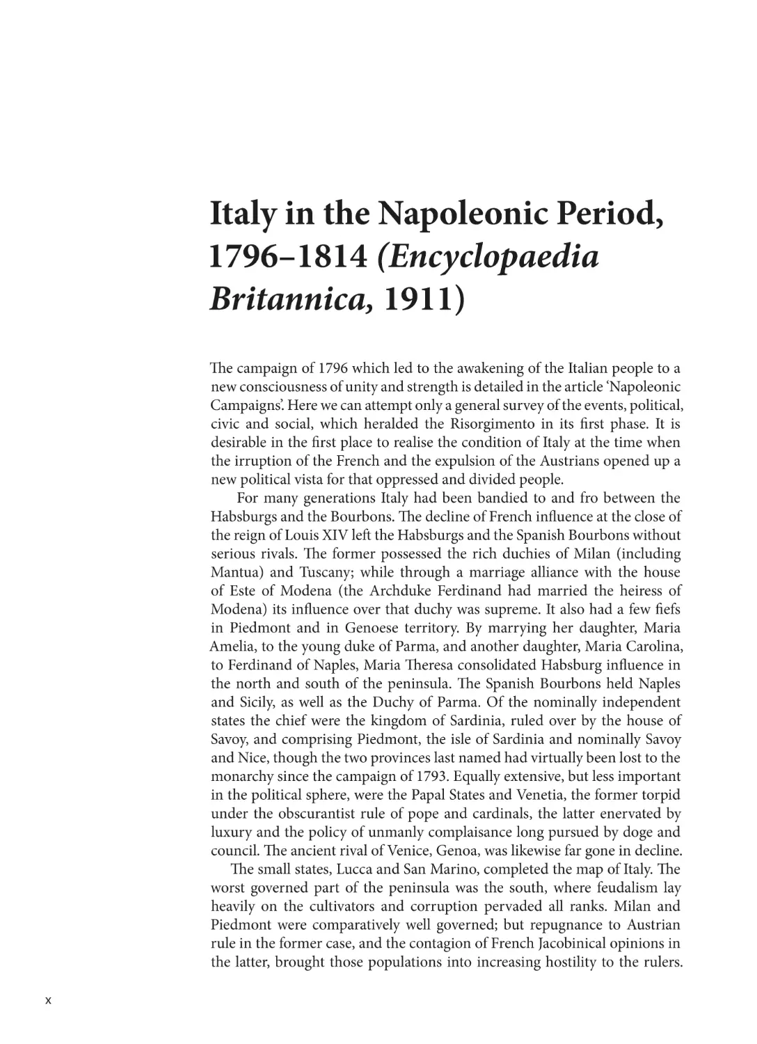 Italy in the Napoleonic Period, 1796–1814 (Encyclopaedia Britannica 1911)