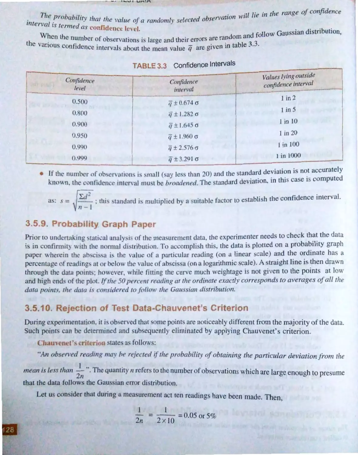 3.5.9. Probability Graph Paper
3.5.10. Rejection of test Data - Chauvenet's Criterion
