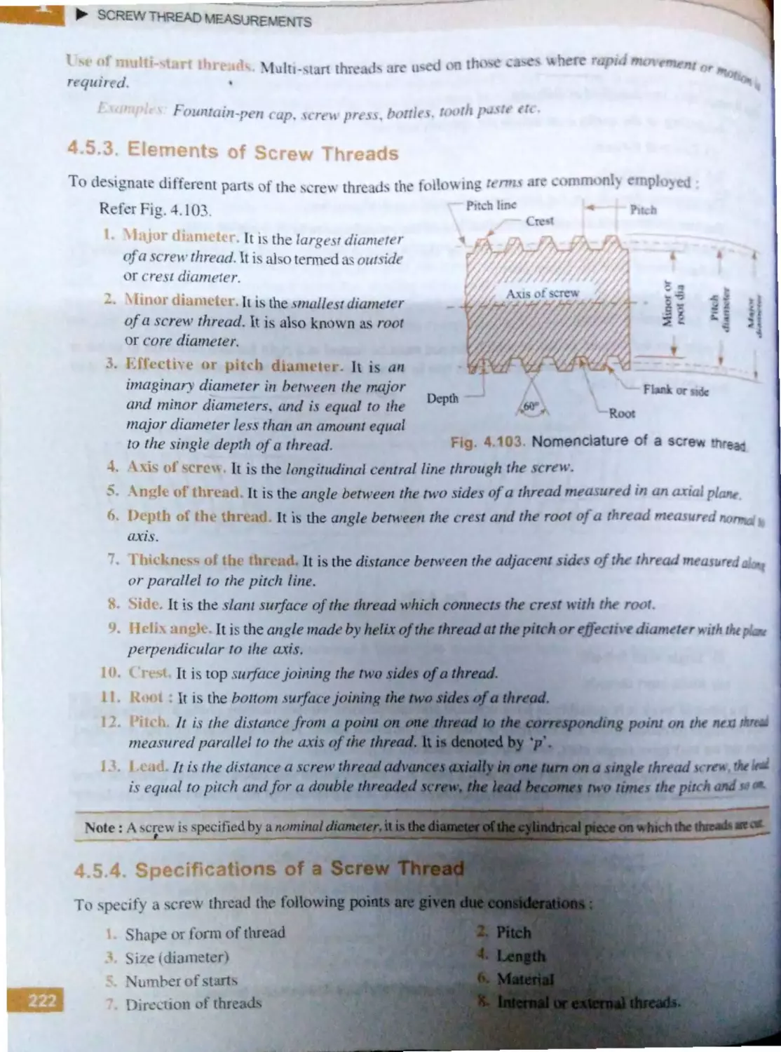 4.5.3. Elements of Screw Threads
4.5.4. Specifications of a Screw Thread
