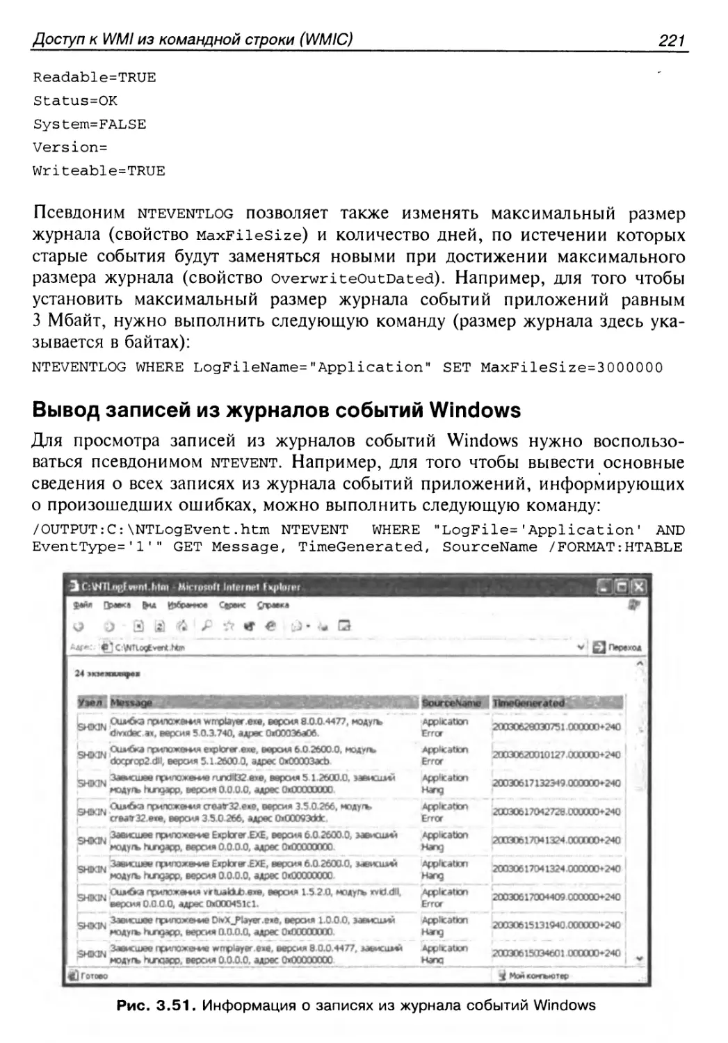 Вывод записей из журналов событий Windows
