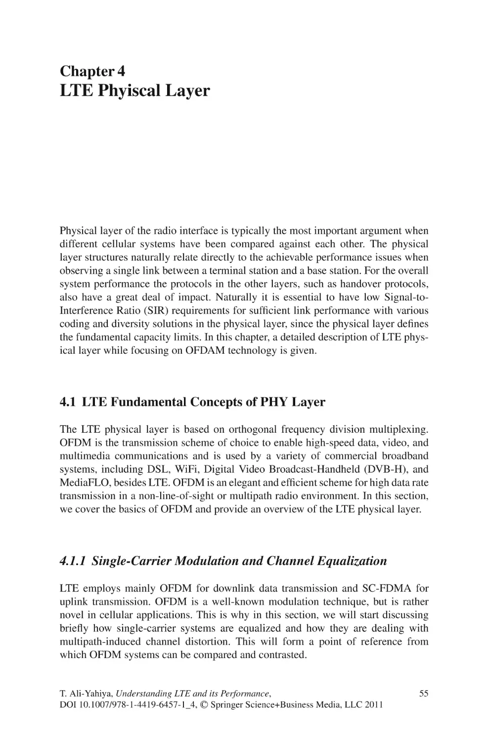 4  LTE Phyiscal Layer
4.1  LTE Fundamental Concepts of PHY Layer
4.1.1  Single-Carrier Modulation and Channel Equalization