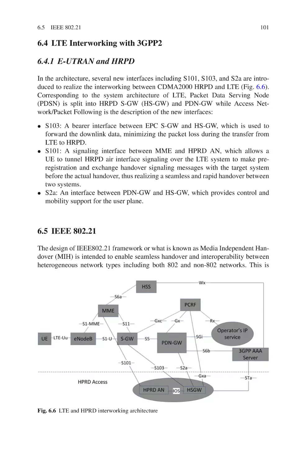 6.4  LTE Interworking with 3GPP2
6.4.1  E-UTRAN and HRPD
6.5  IEEE 802.21