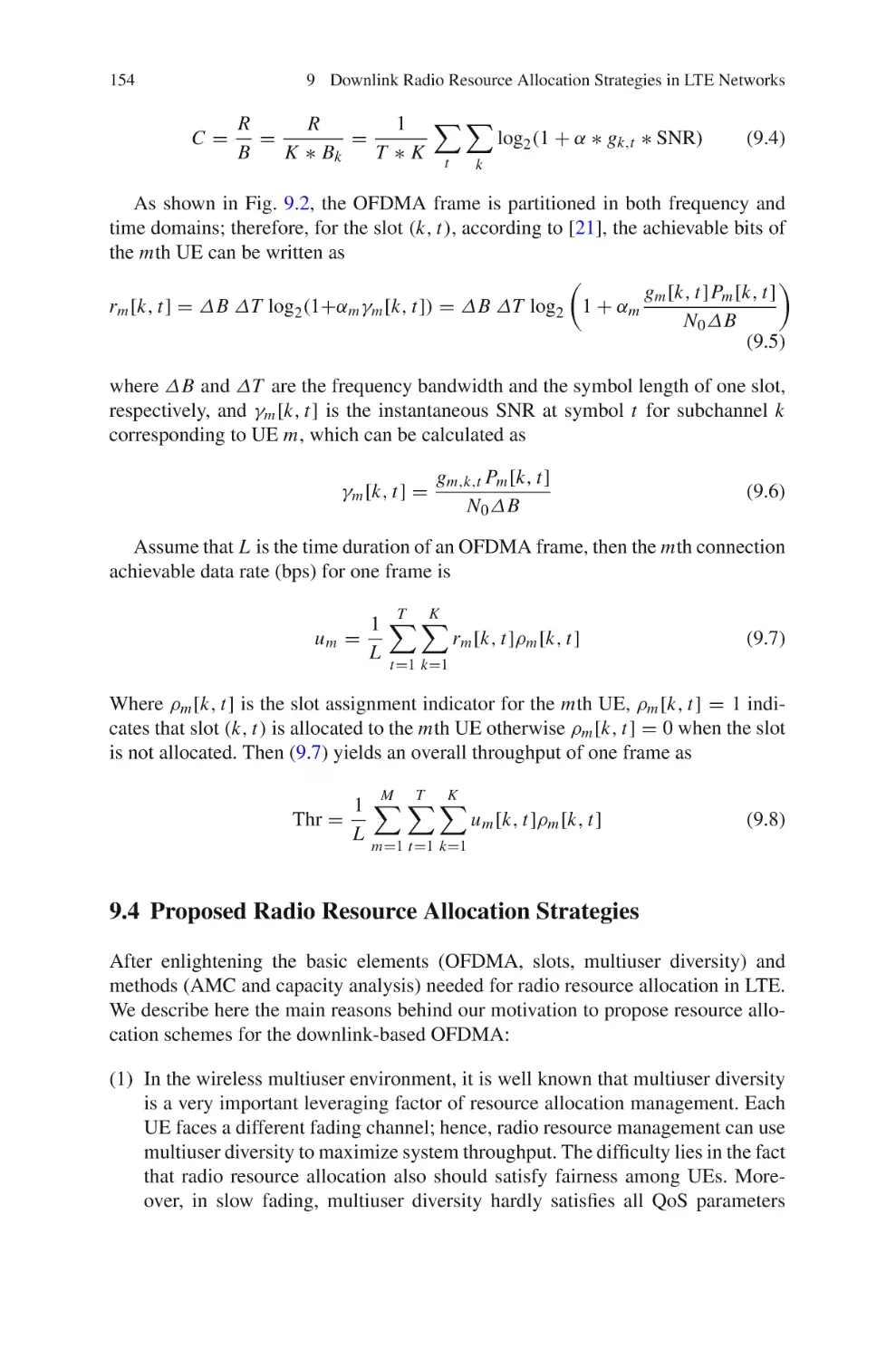 9.4  Proposed Radio Resource Allocation Strategies