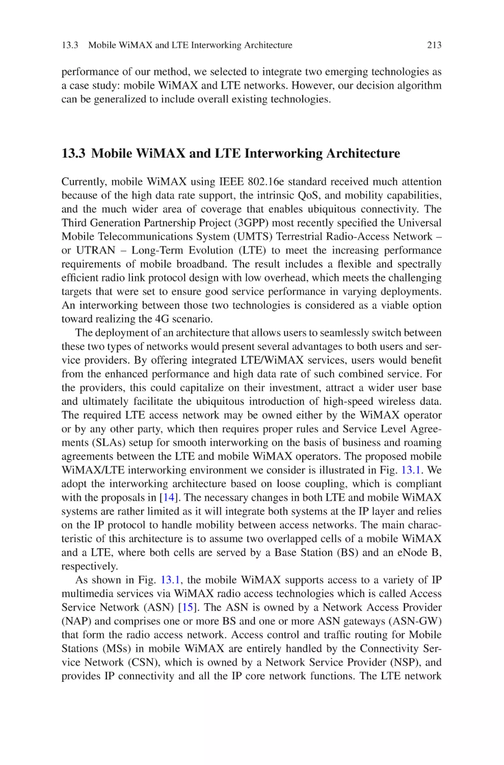 13.3  Mobile WiMAX and LTE Interworking Architecture