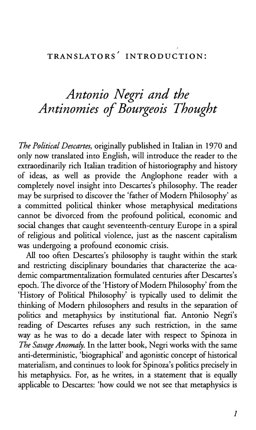 Translators' Introduction: Antonio Negri and the Antinomies of Bourgeois Thought