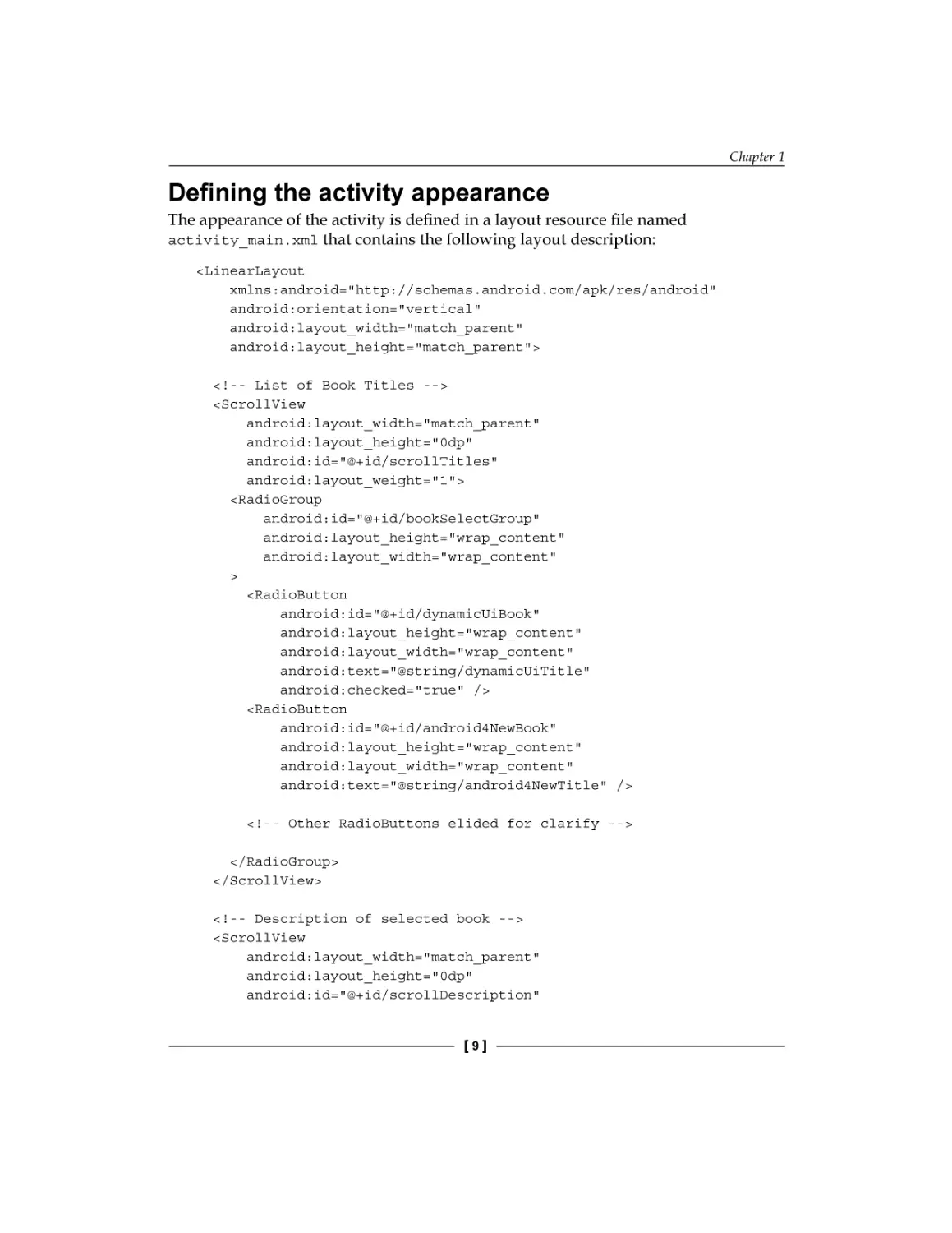Defining the activity appearance