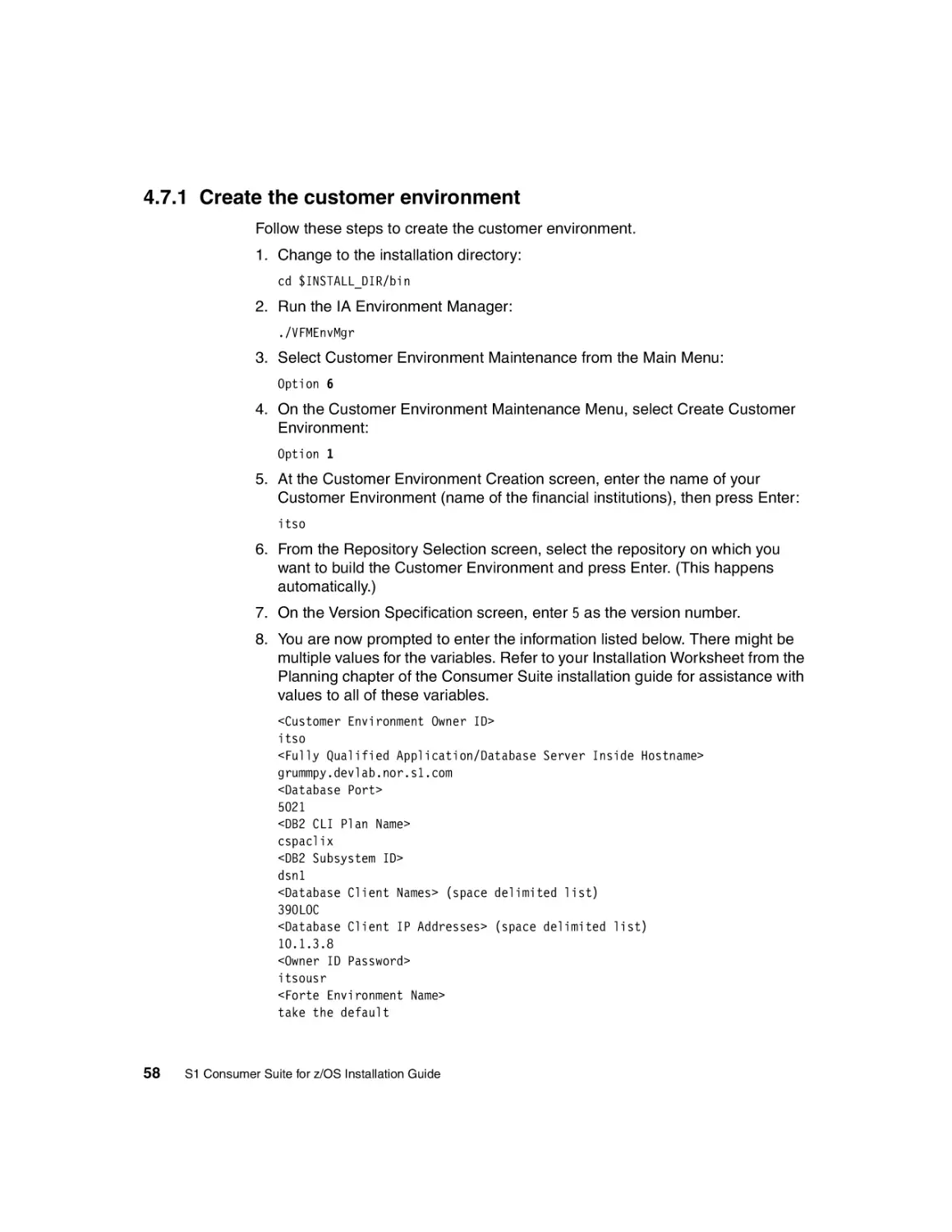 4.7.1 Create the customer environment