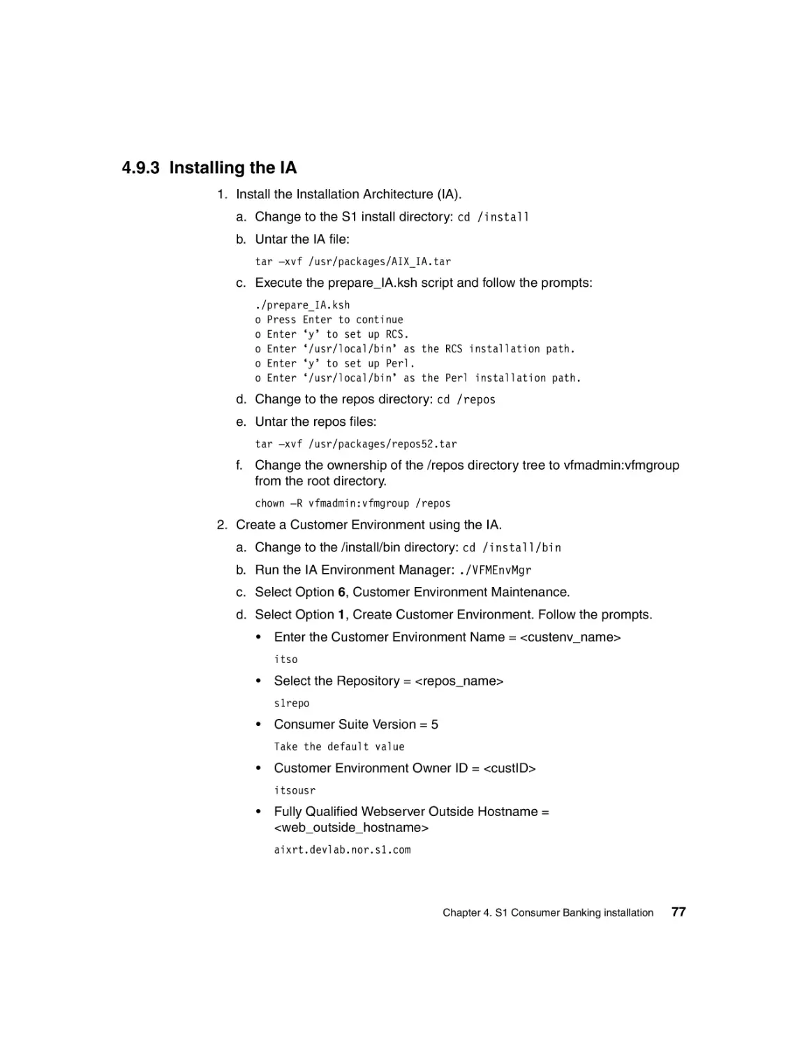 4.9.3 Installing the IA