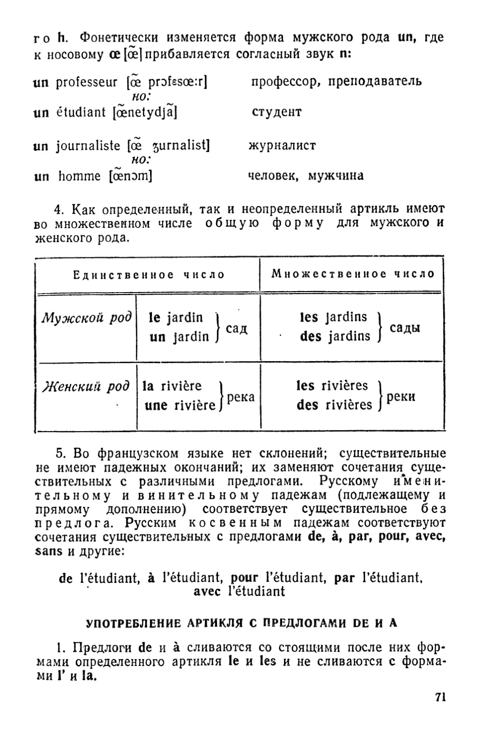 Употребление артикля с предлогами de и а