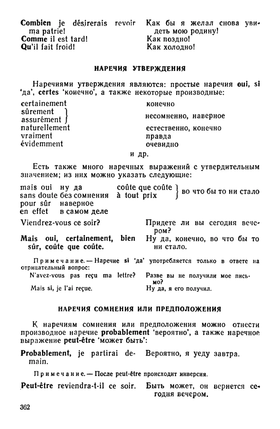 Наречия утверждения
Наречия сомнения или предположения