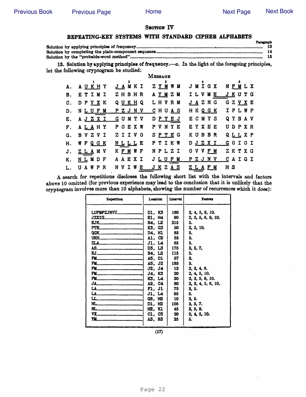 SECTION IV
REPEATING-KEY SYSTEMS WITH STANDARD CIPHER ALPHABETS