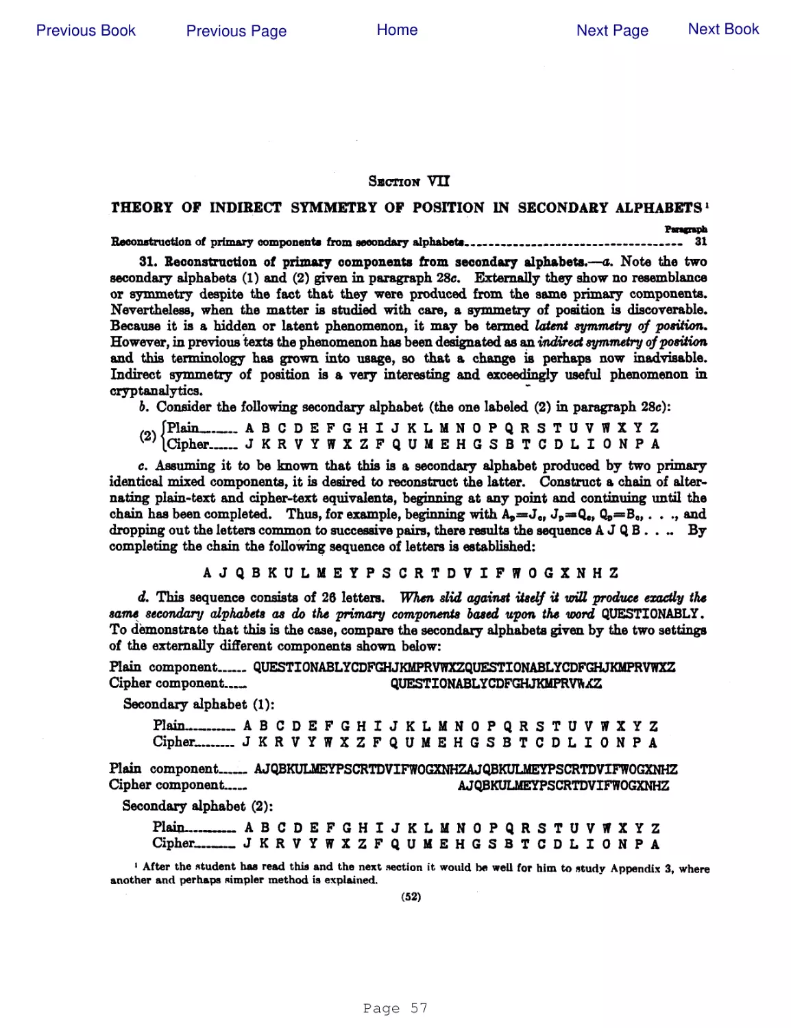 SECTION VII
THEORY OF INDIRECT SYMMETRY OF POSITION IN SECONDARY ALPHABETS’