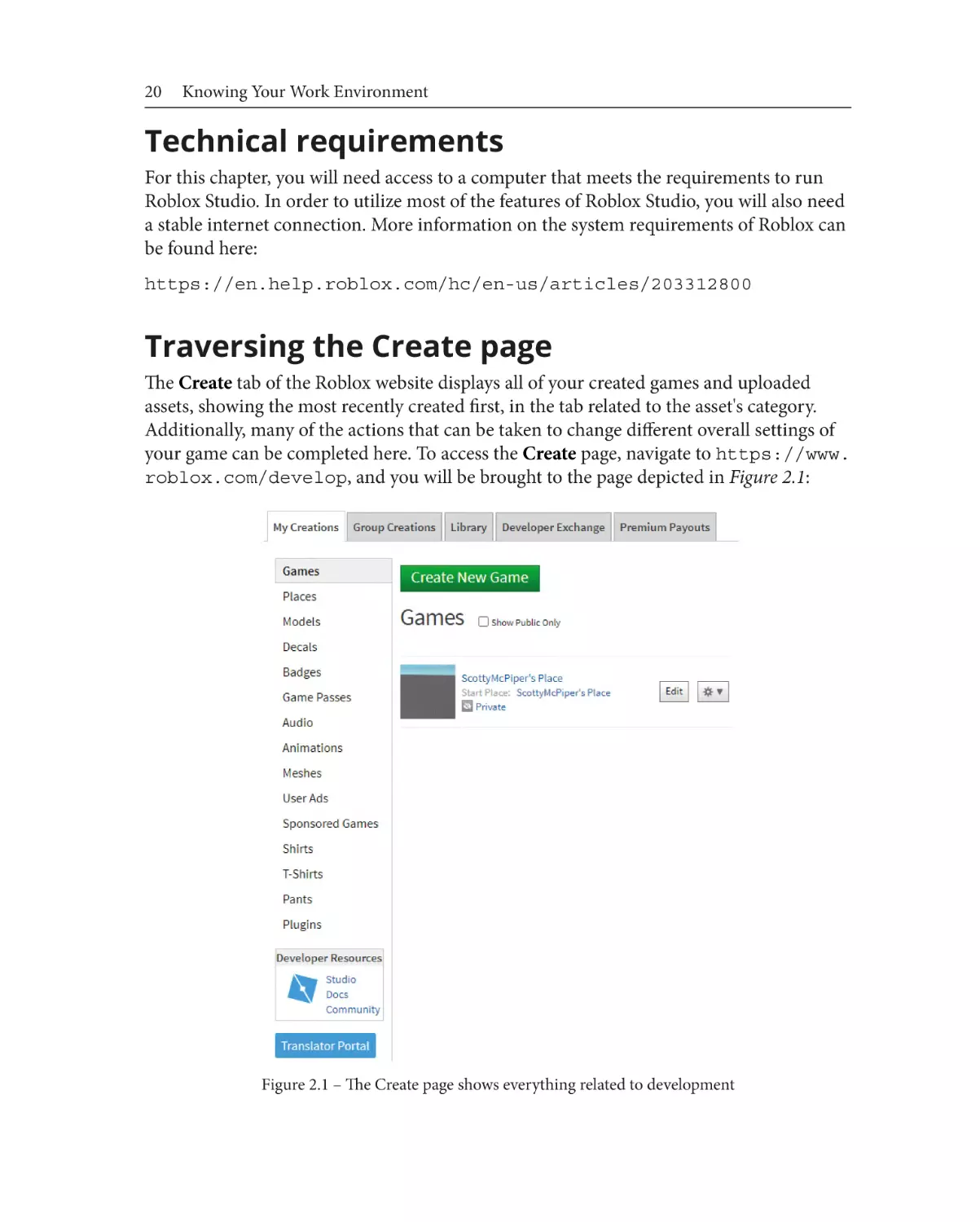 Technical requirements
Traversing the Create page