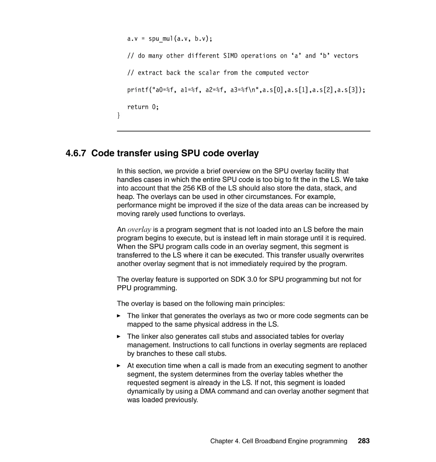 4.6.7 Code transfer using SPU code overlay
