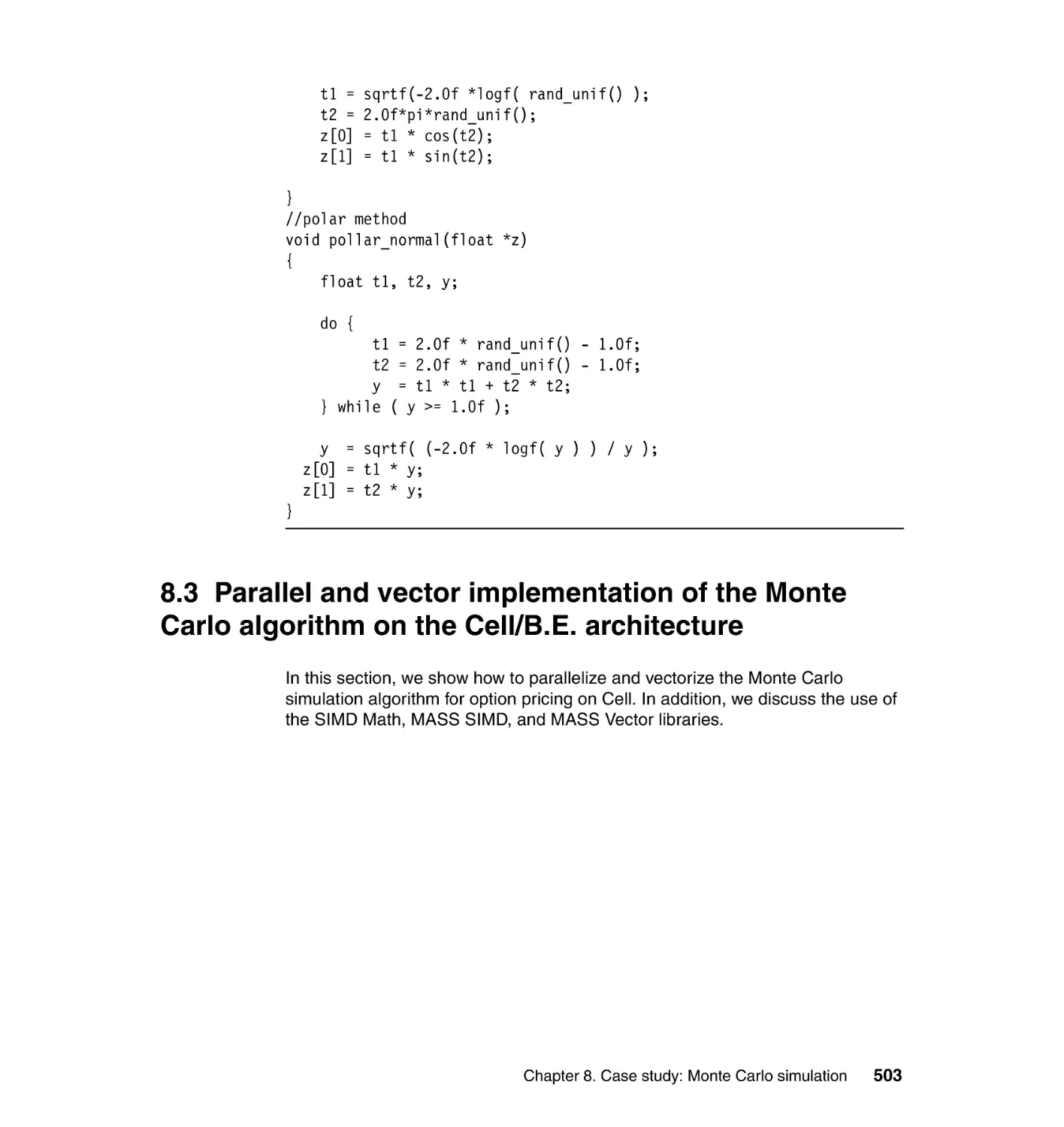 8.3 Parallel and vector implementation of the Monte Carlo algorithm on the Cell/B.E. architecture