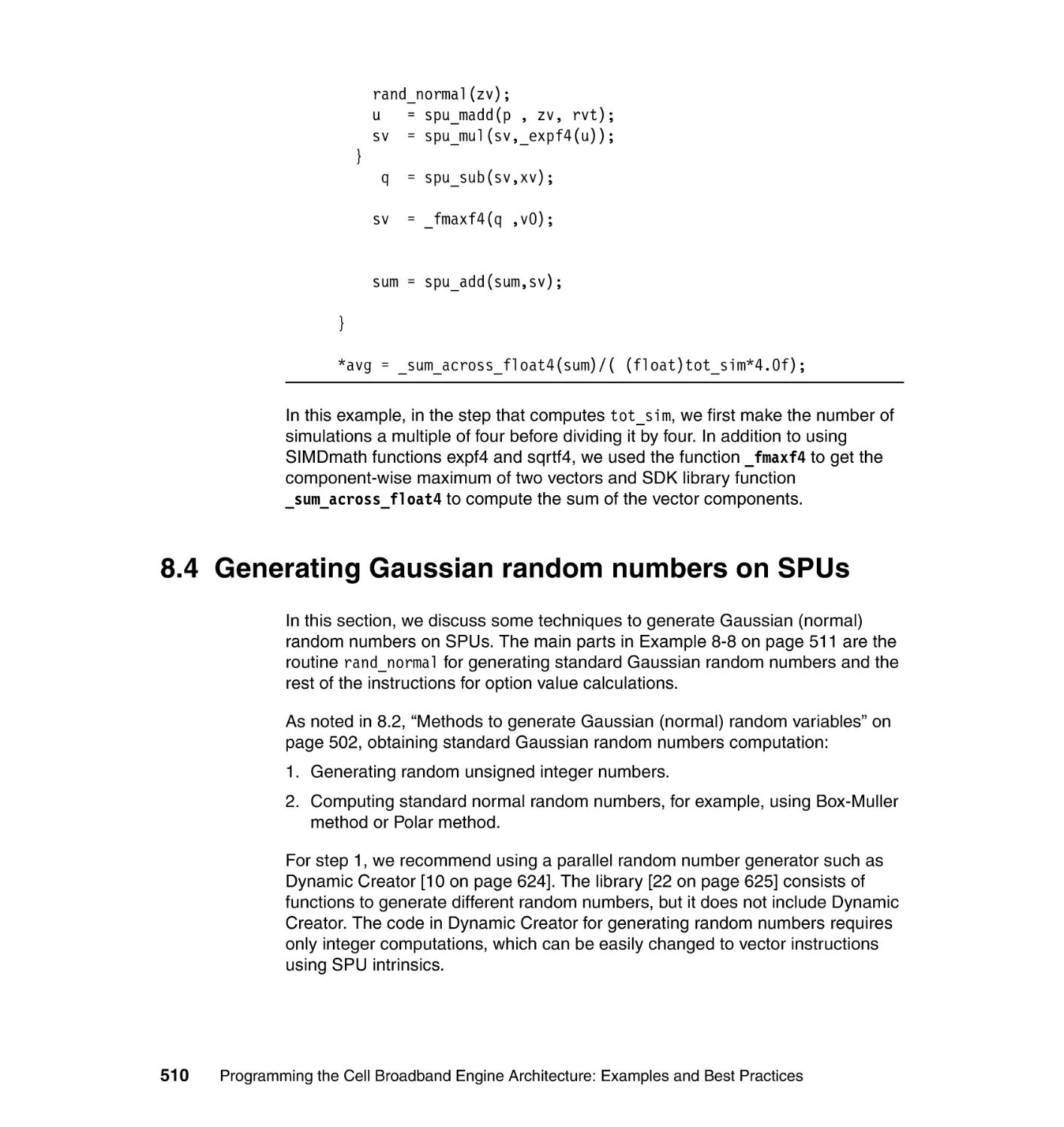 8.4 Generating Gaussian random numbers on SPUs