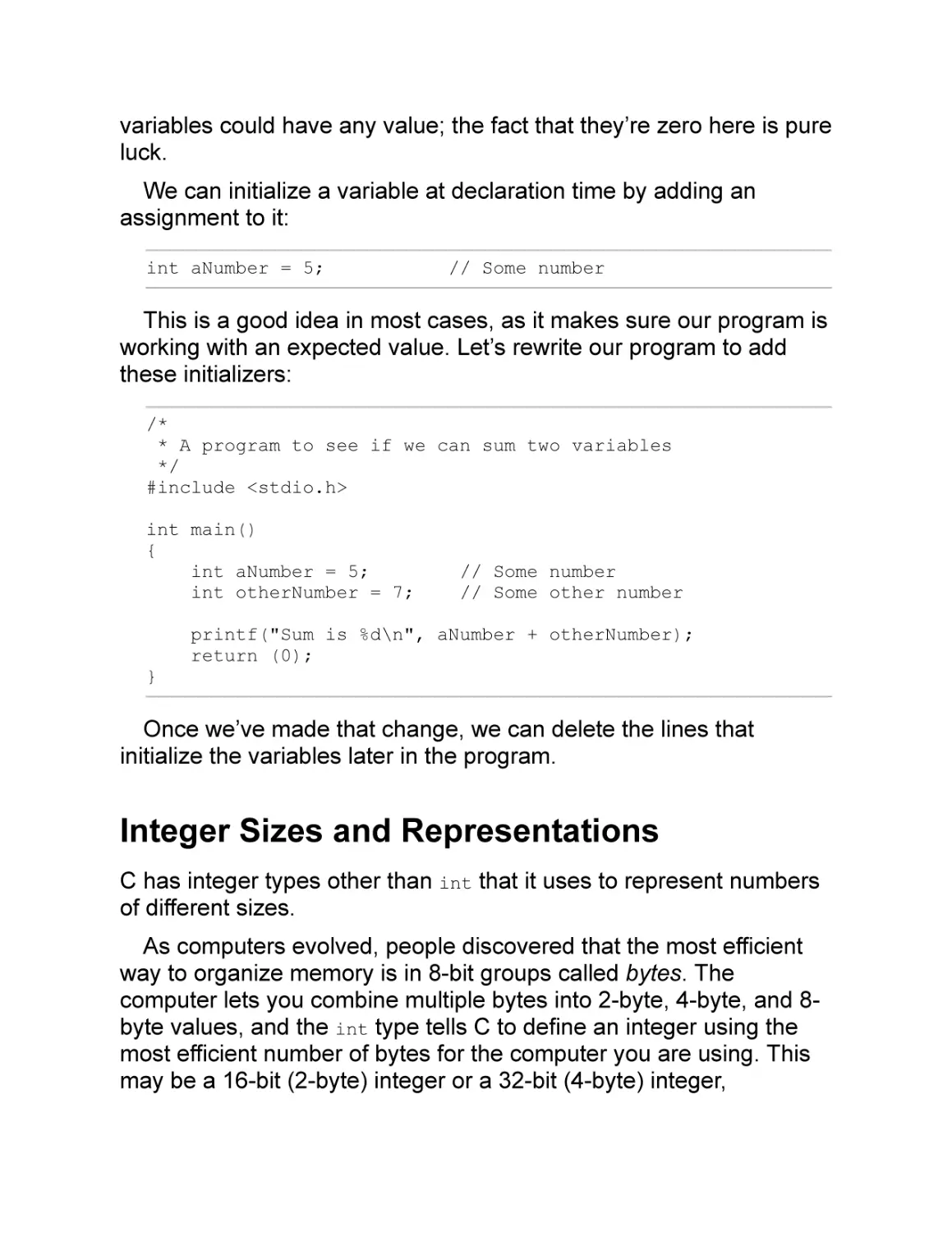 Integer Sizes and Representations
