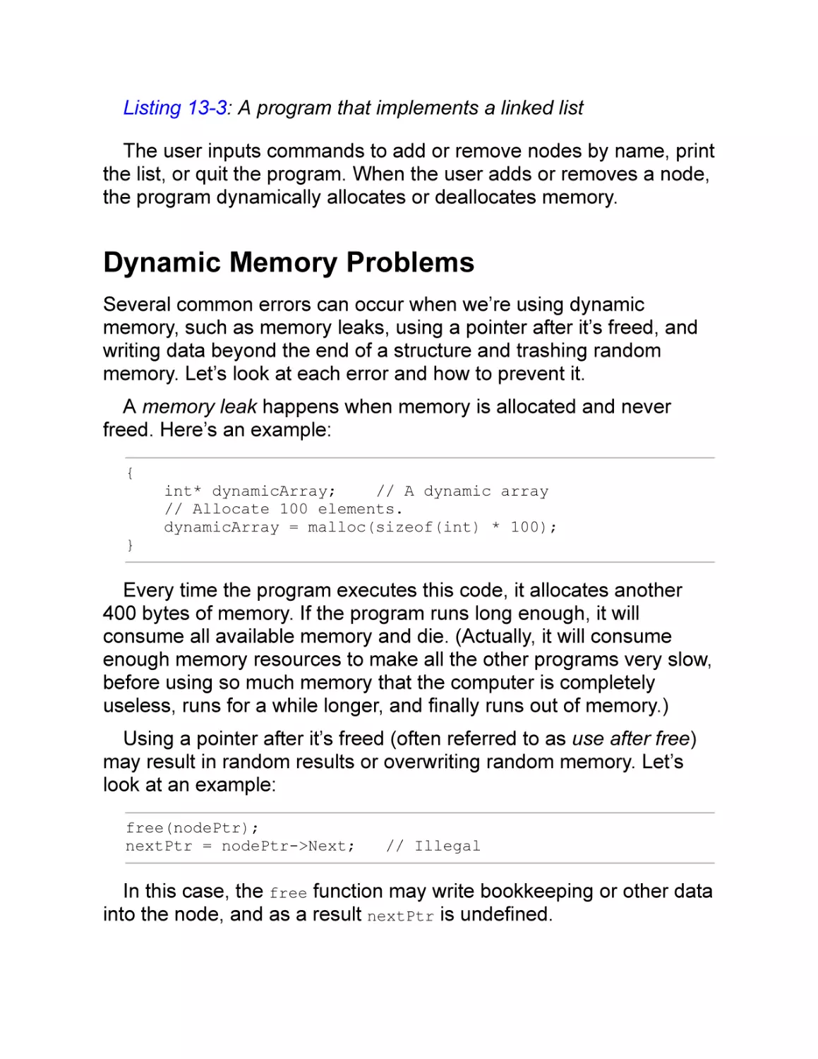 Dynamic Memory Problems