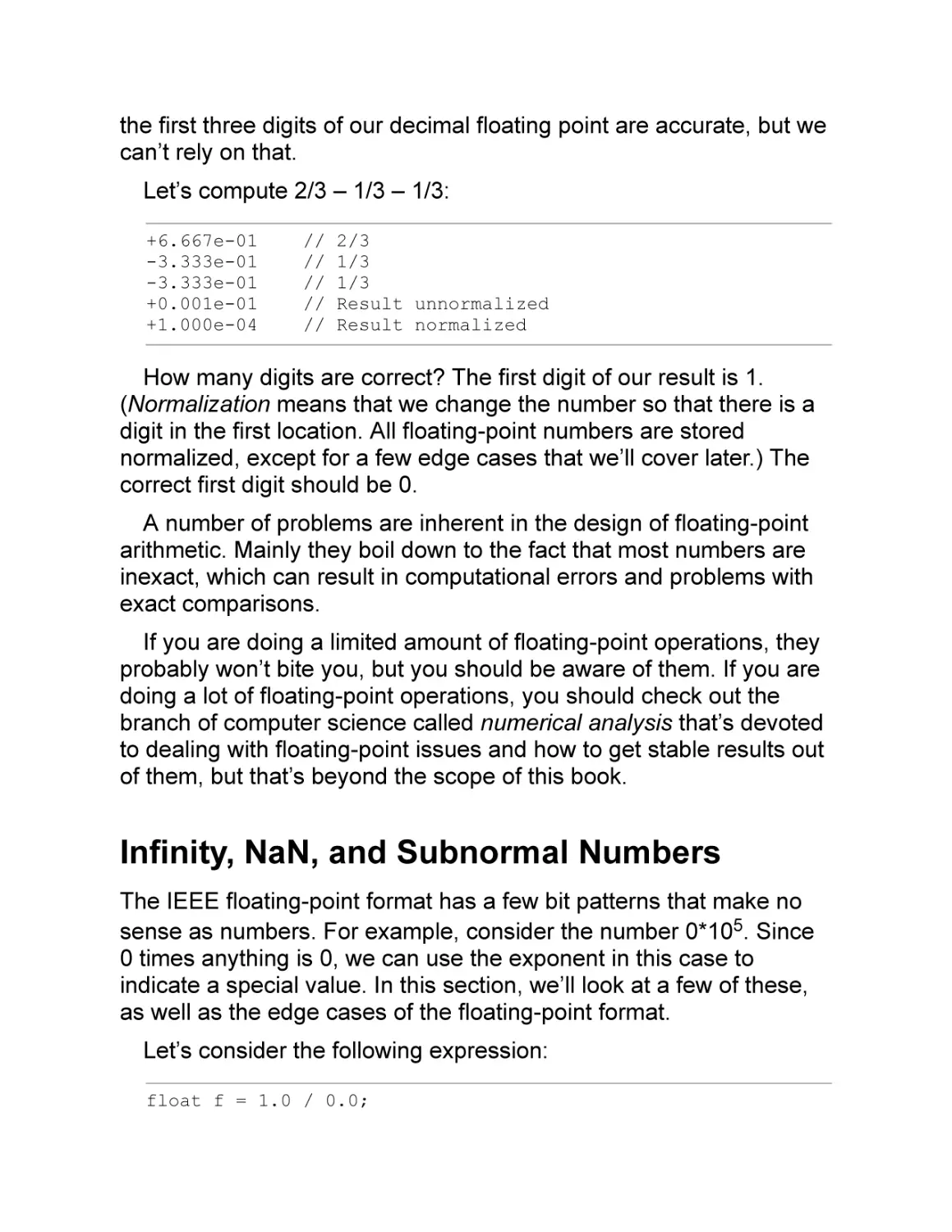 Infinity, NaN, and Subnormal Numbers