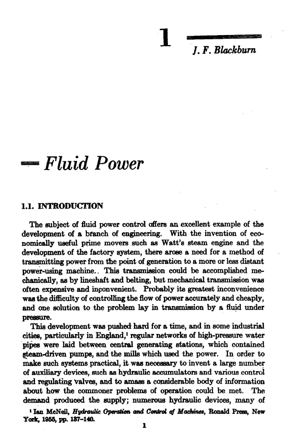 Chapter 1 Fluid Power: J. F. Blackburn
