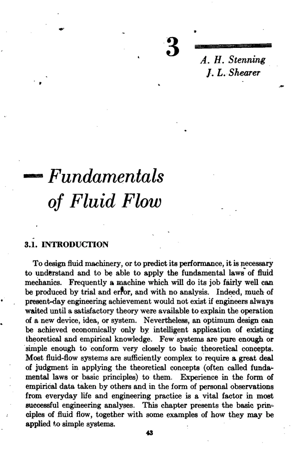 Chapter 3 Fundamentals of Fluid Flow--A. H. Stenning and J. L. Shearer