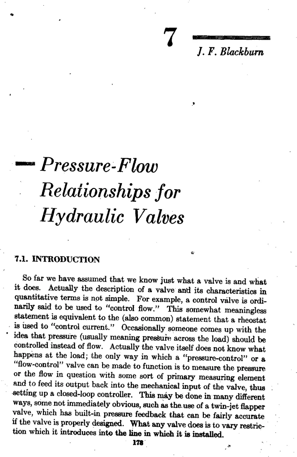 Chapter 7 Pressure-Flow Relationships for Hydraulic Valves: J.F. Blackburn