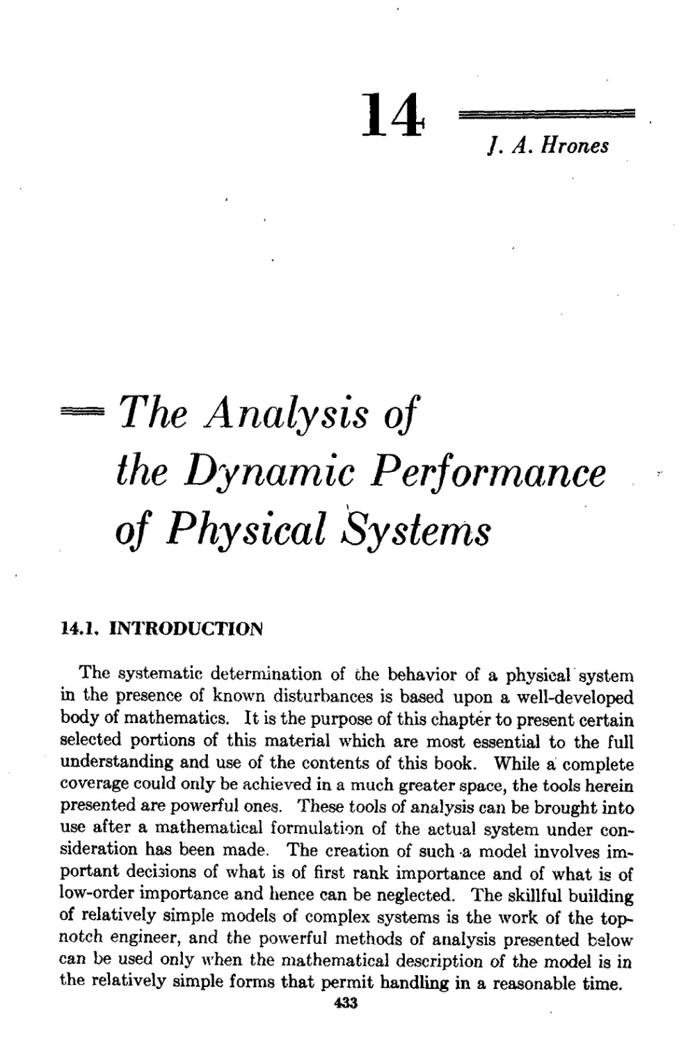 Chapter 14 The Analysis of the Dynamic Performance of Physical Systems: J. A. Hrones