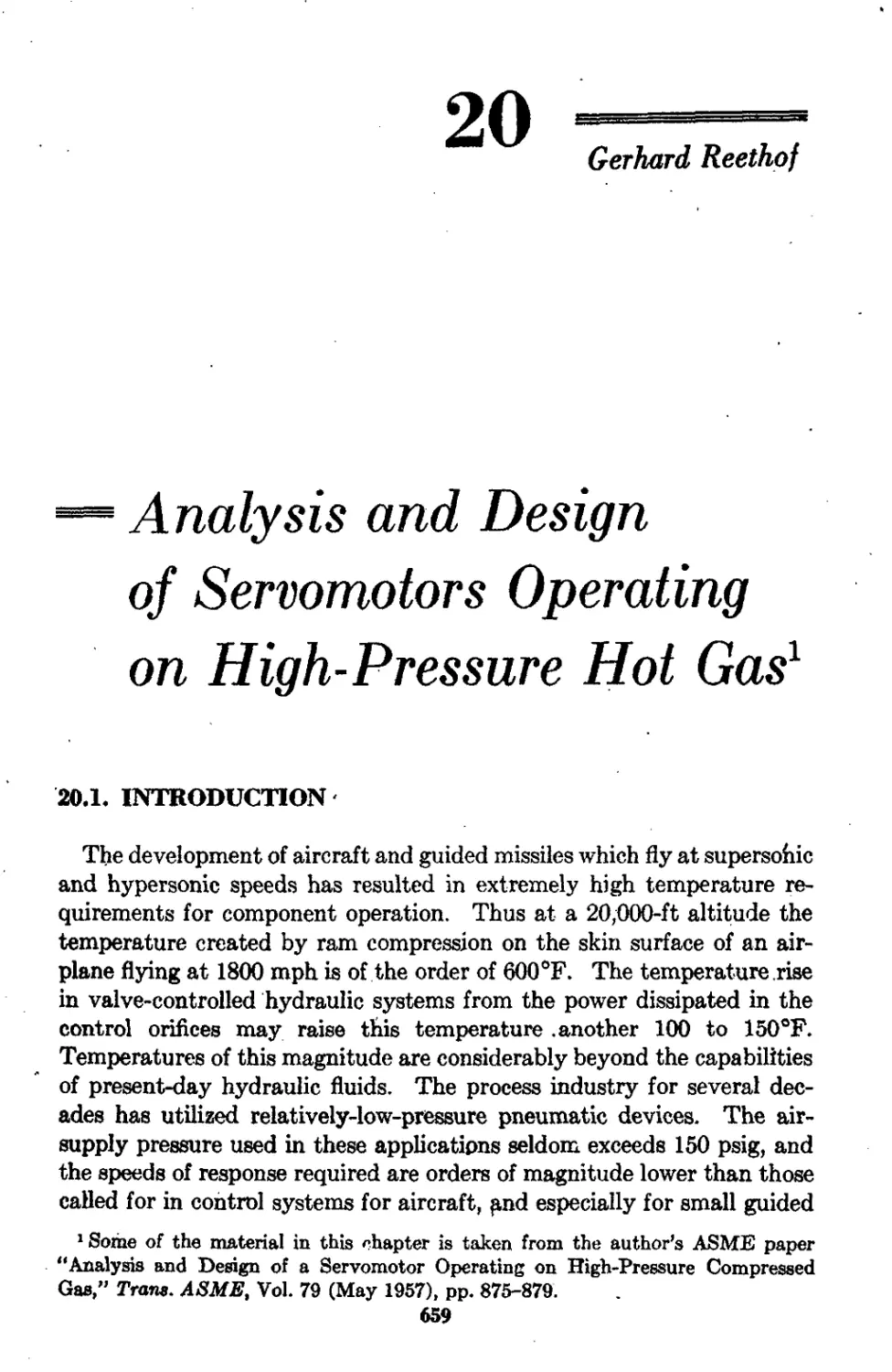 Chapter 20 Analysis and Design of Servomotors Operating on High-Pressure Hot Gas: Gerhard Reethof