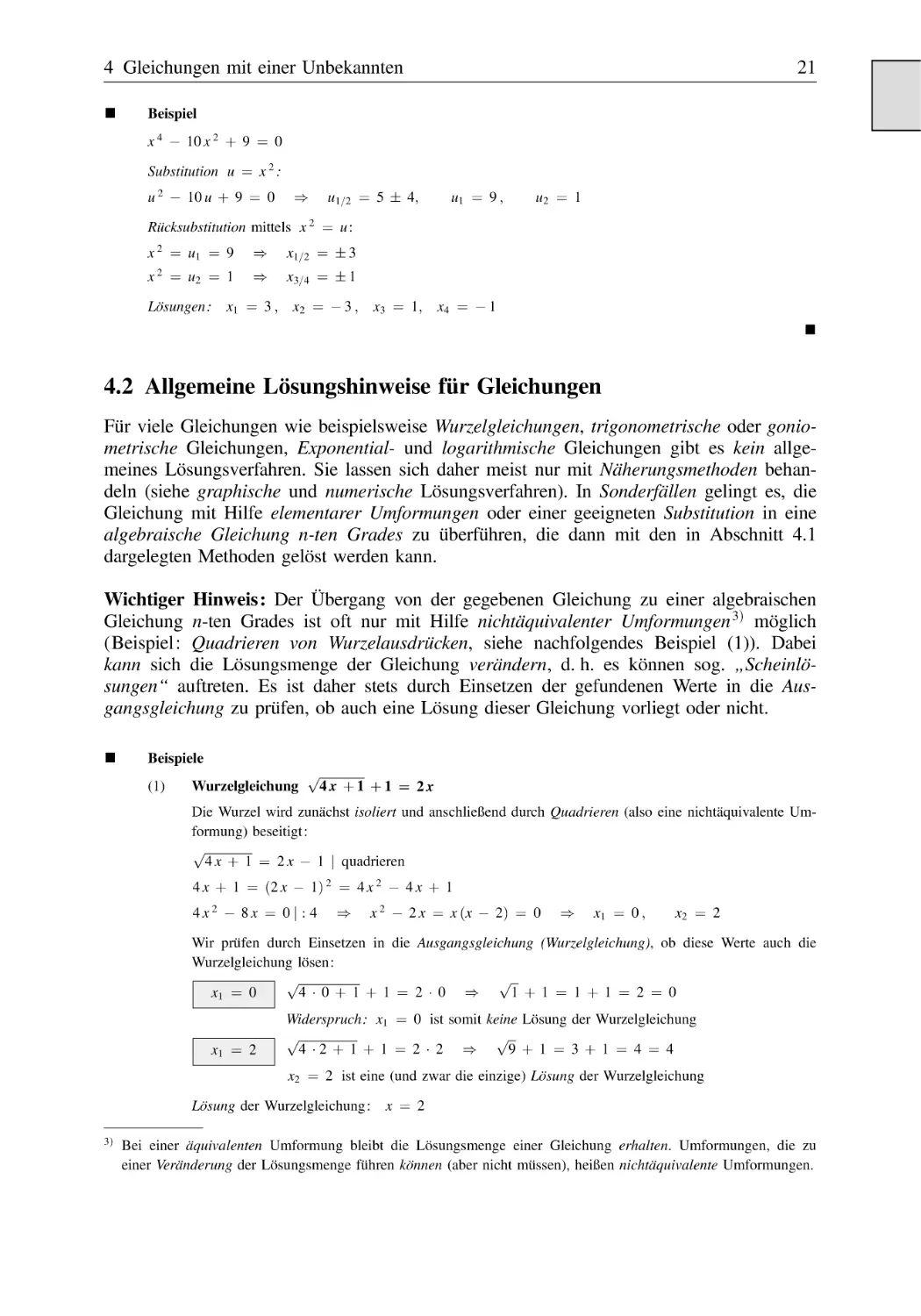 4.2 Allgemeine Lösungshinweise für Gleichungen