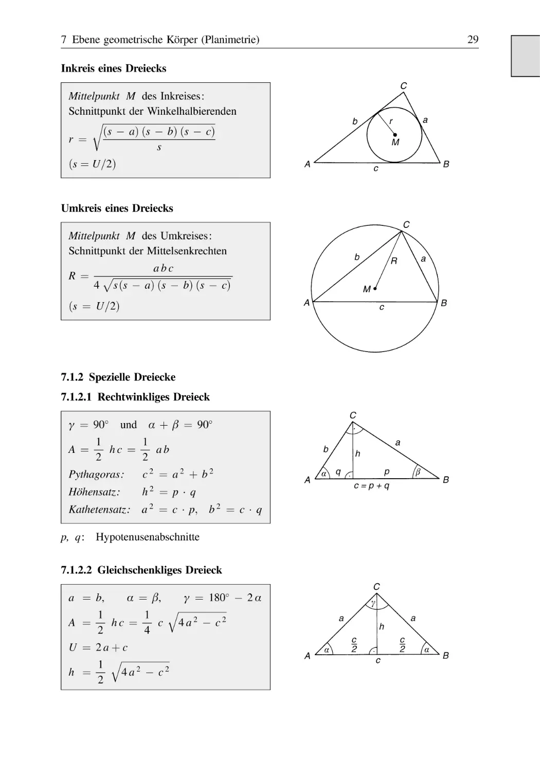 7.1.2 Spezielle Dreiecke
7.1.2.1 Rechtwinkliges Dreieck
7.1.2.2 Gleichschenkliges Dreieck