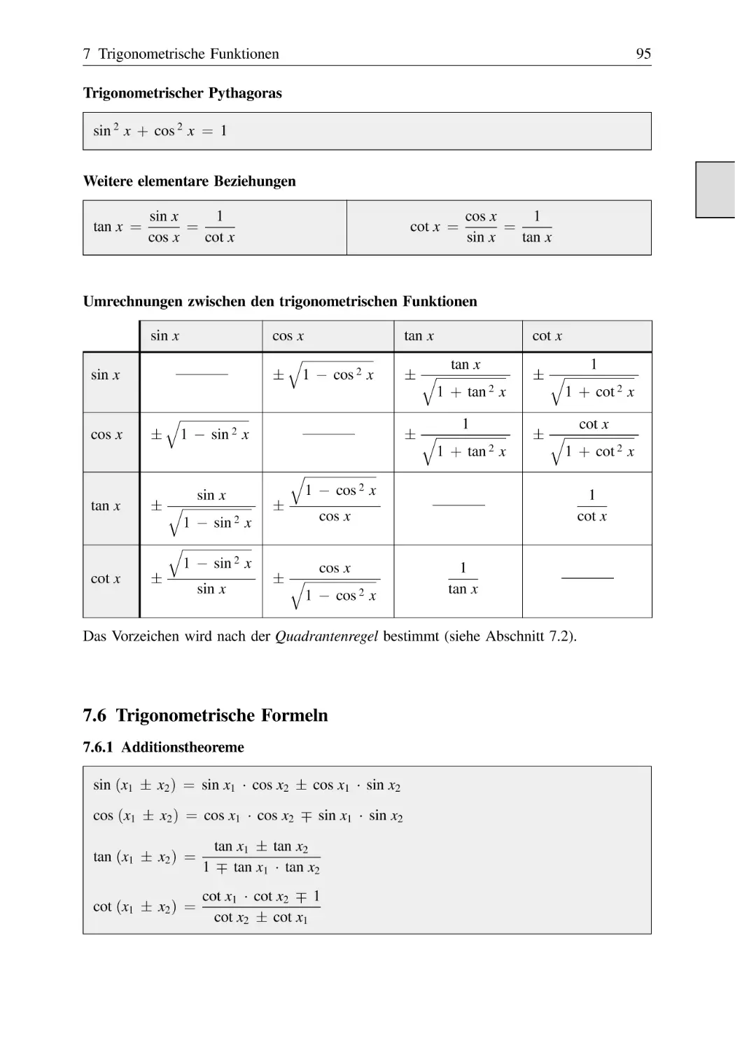 7.6 Trigonometrische Formeln
7.6.1 Additionstheoreme