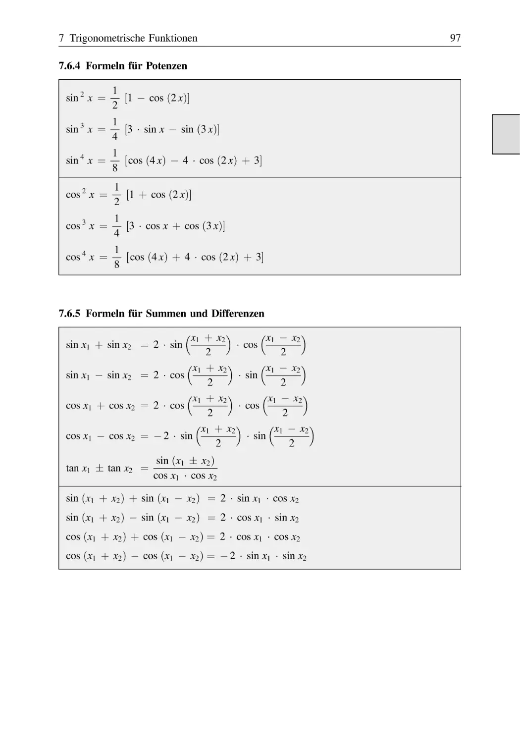 7.6.4 Formeln für Potenzen
7.6.5 Formeln für Summen und Differenzen