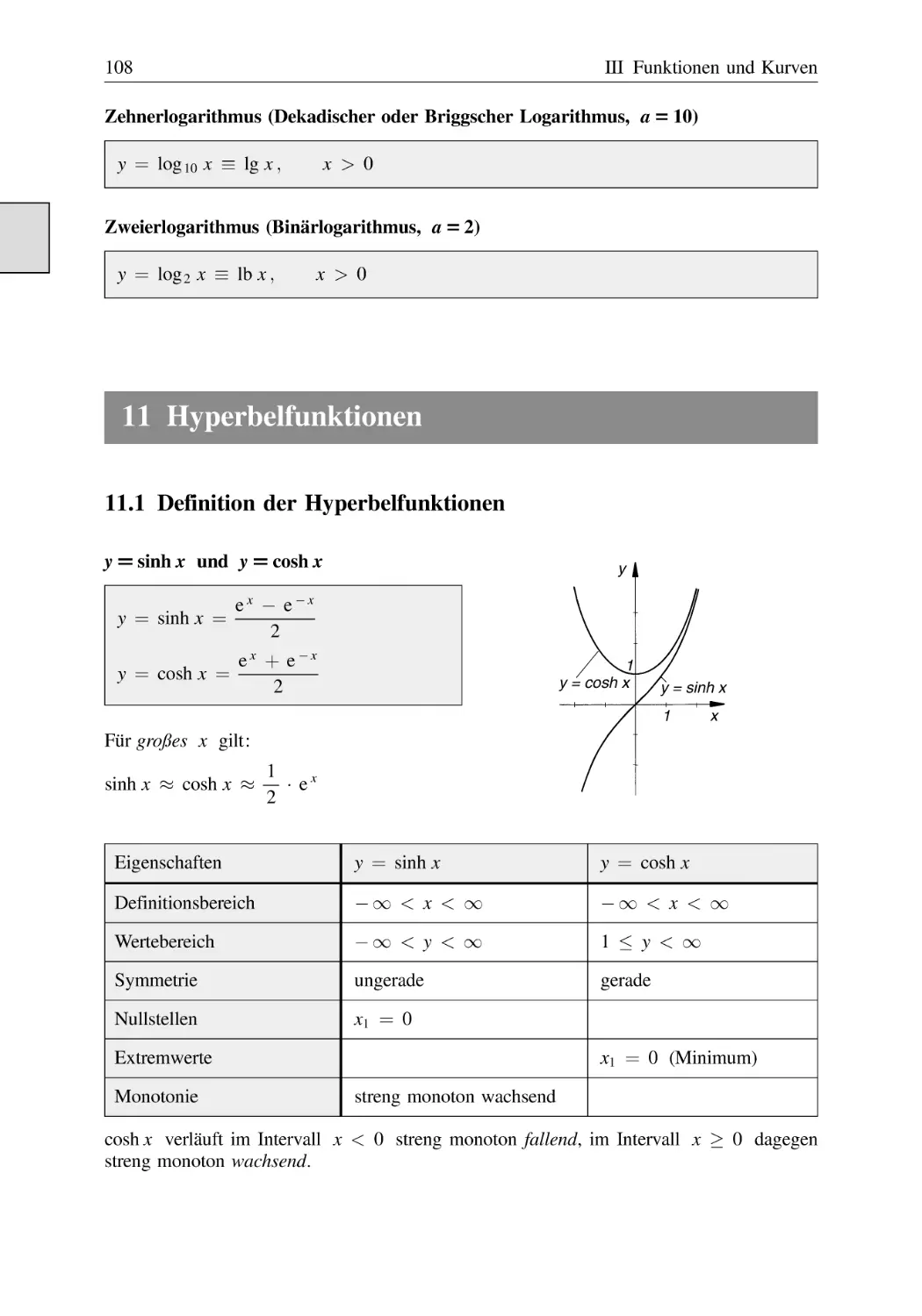 11 Hyperbelfunktionen
11.1 Definition der Hyperbelfunktionen