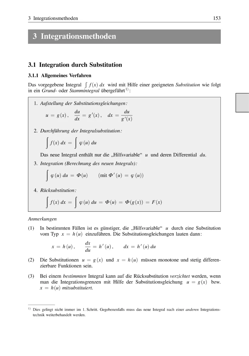 3 Integrationsmethoden
3.1 Integration durch Substitution
3.1.1 Allgemeines Verfahren