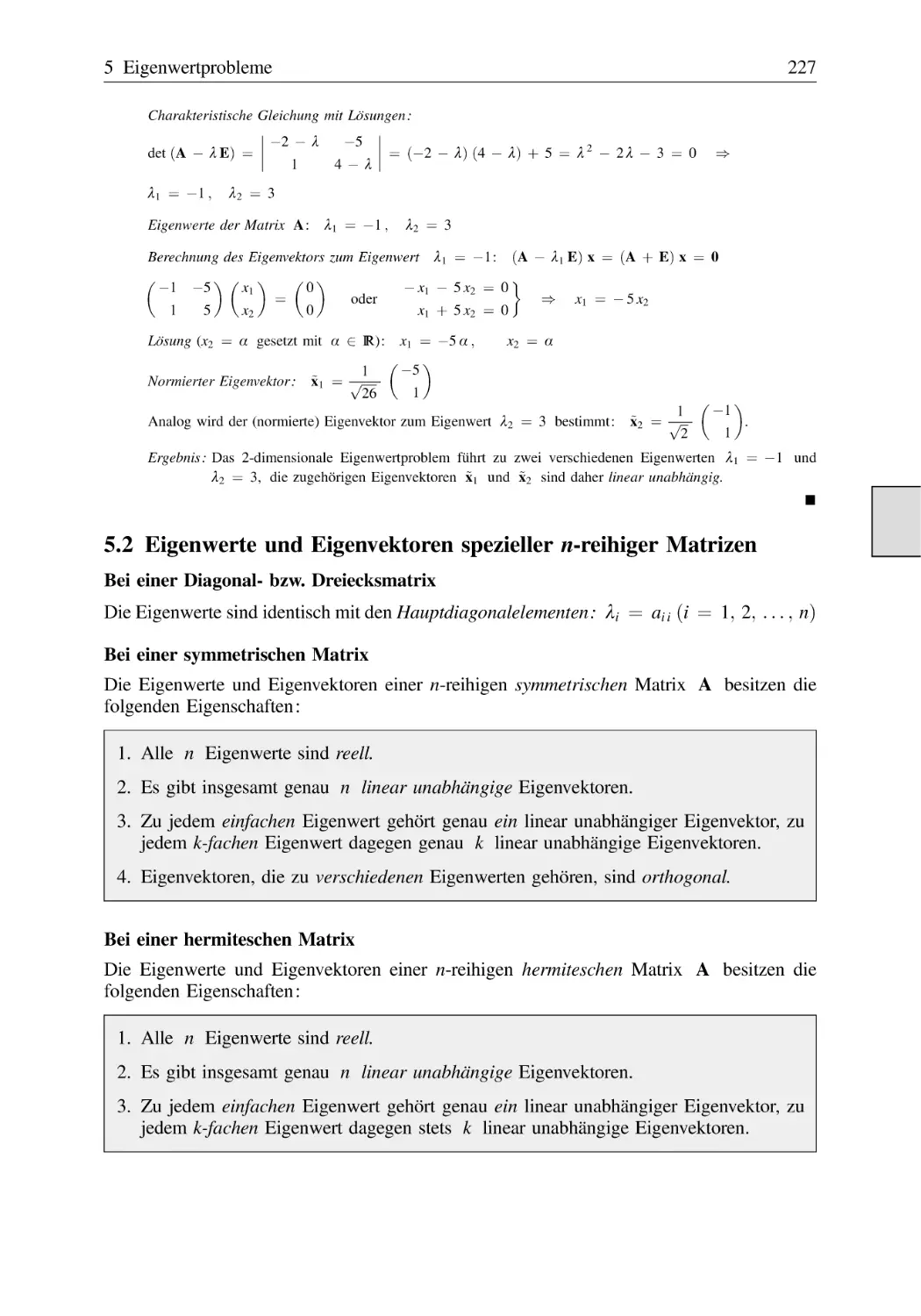 5.2 Eigenwerte und Eigenvektoren spezieller n-reihiger Matrizen