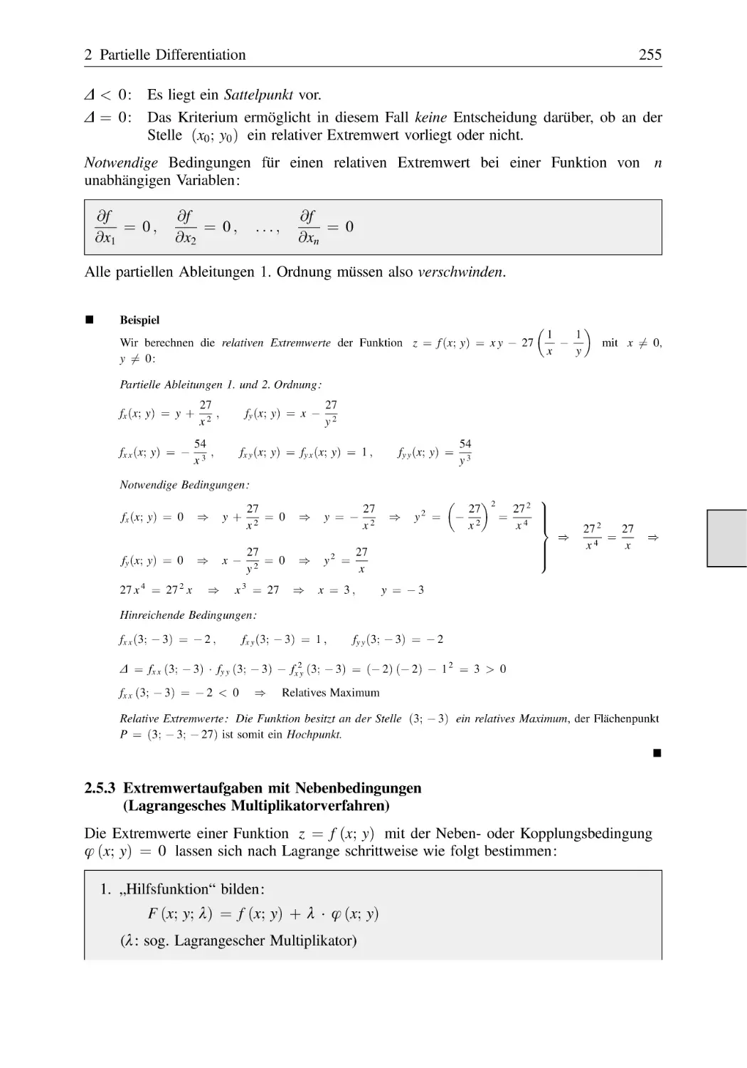 2.5.3 Extremwertaufgaben mit Nebenbedingungen (Lagrangesches Multiplikatorverfahren)